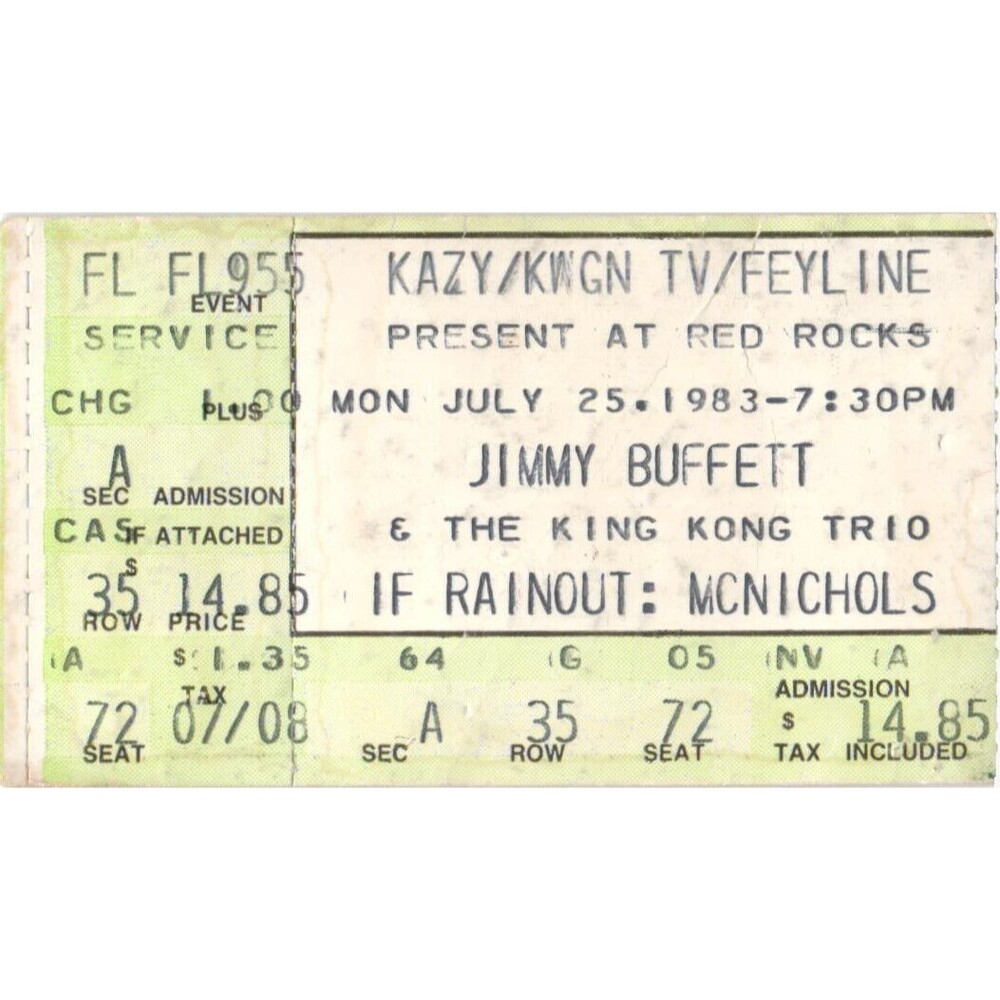 Vintage 1983 Jimmy Buffett Concert Ticket Stub Denver CO